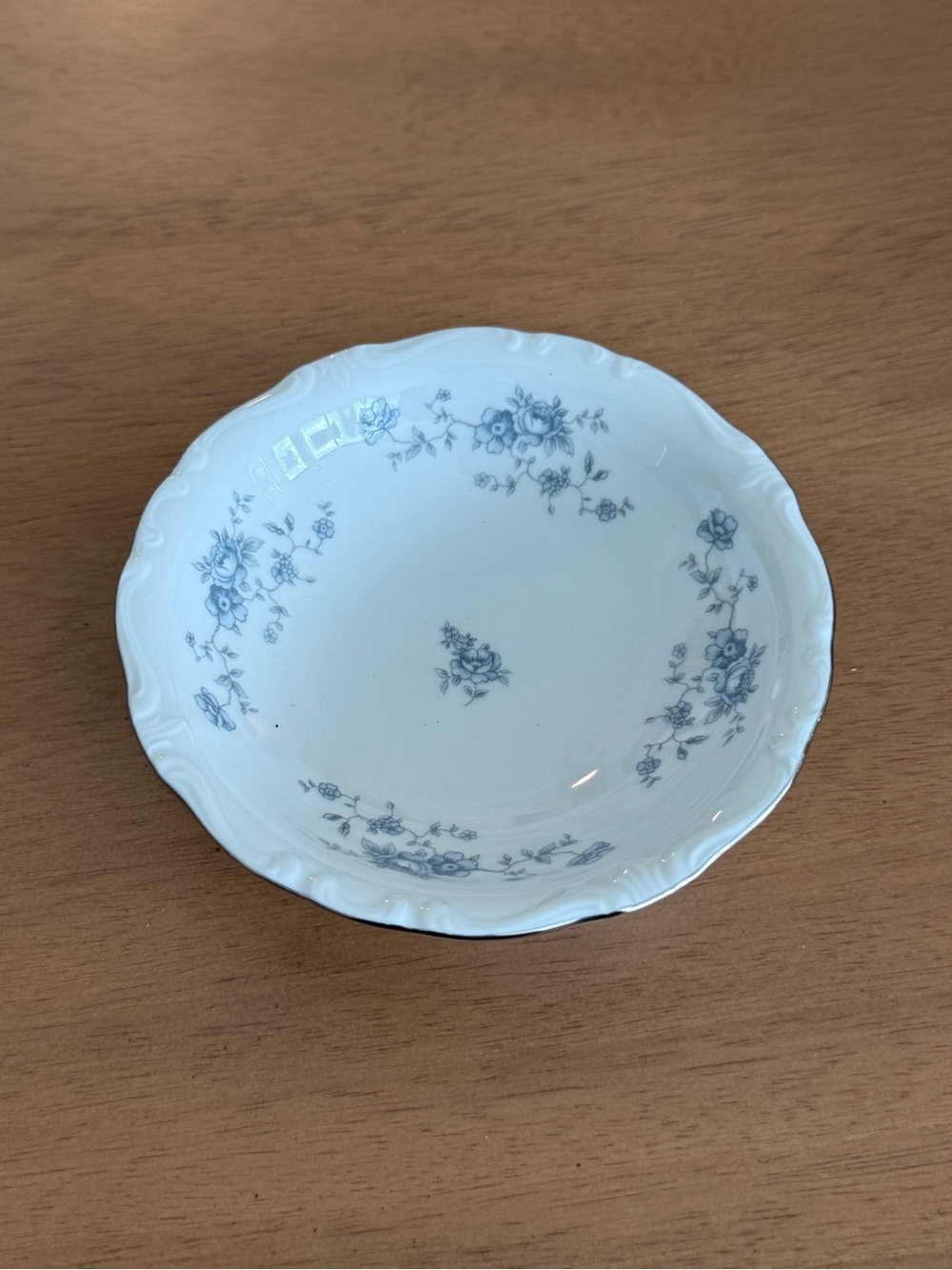 White Porcelain China Bowl with Blue Floral Pattern